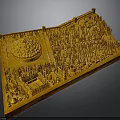 Golden Ancient Scene Model With City Walls Soldier Formations And Central Structure