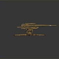 Yellow Artillery Mount With Multiple Barrels On Tripod Base And Gray Background 3d model