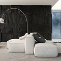 Modern Living Room Interior With Black Stone Wall White Sofas And Arched Floor Lamp 3d model