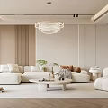 Living Room Sofa Coffee Table Combination Lazy Sofa Chandelier Hanging Picture Green Plant 3d model