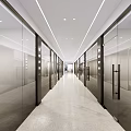 Modern Elevator Hallway With Glass Doors Polished Floor And Recessed Lighting