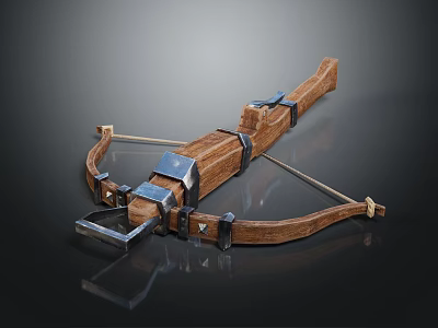 Traditional Handmade Wooden Crossbow With Metal Fittings And Bowstring Structure 3d model