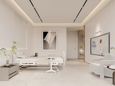 Modern Hospital Ward Interior With White Bed Comfortable Chair And Clean Design 3d model