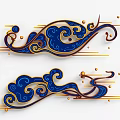 Blue Cloud Pattern Sculpture Carvings With Curved Lines And Gold Accents 3d model