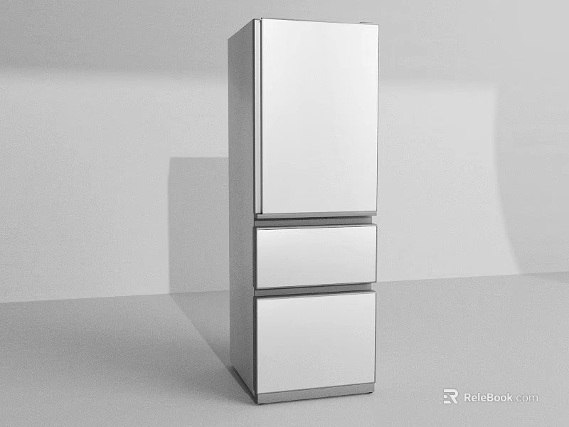 Modern Silver Three Door Refrigerator With Sleek Metal Finish And Contemporary Design 3d model 