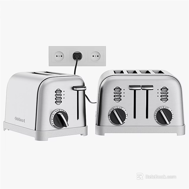 Stainless Steel Toasters with Control Knobs and Modern Design on Kitchen Counter 3d model 