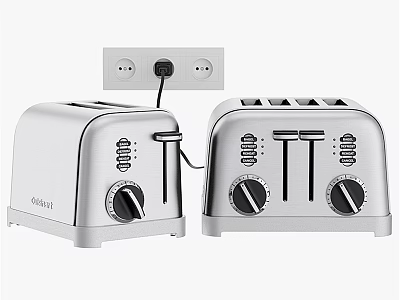 Stainless Steel Toasters with Control Knobs and Modern Design on Kitchen Counter 3d model