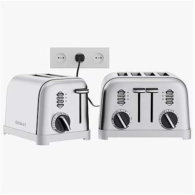 Stainless Steel Toasters with Control Knobs and Modern Design on Kitchen Counter 3d model