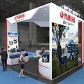 YAMAHA Exhibition Booth With White Red Design Vehicle Displays And Reception Counter