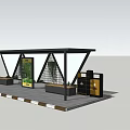 Modern Public Transport Shelter Design With Yellow Sign Advertisement And Seats
