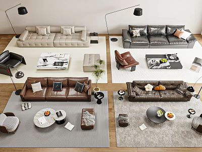 Modern Sofa and Coffee Table Sets with Various Colors Rugs and Decorative Pillows 3d model