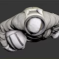 Man in White Spacesuit Standing While Holding Helmet Against Gray Background