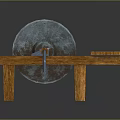 Traditional Stone Grinding Mill With Wooden Base And Metal Handle