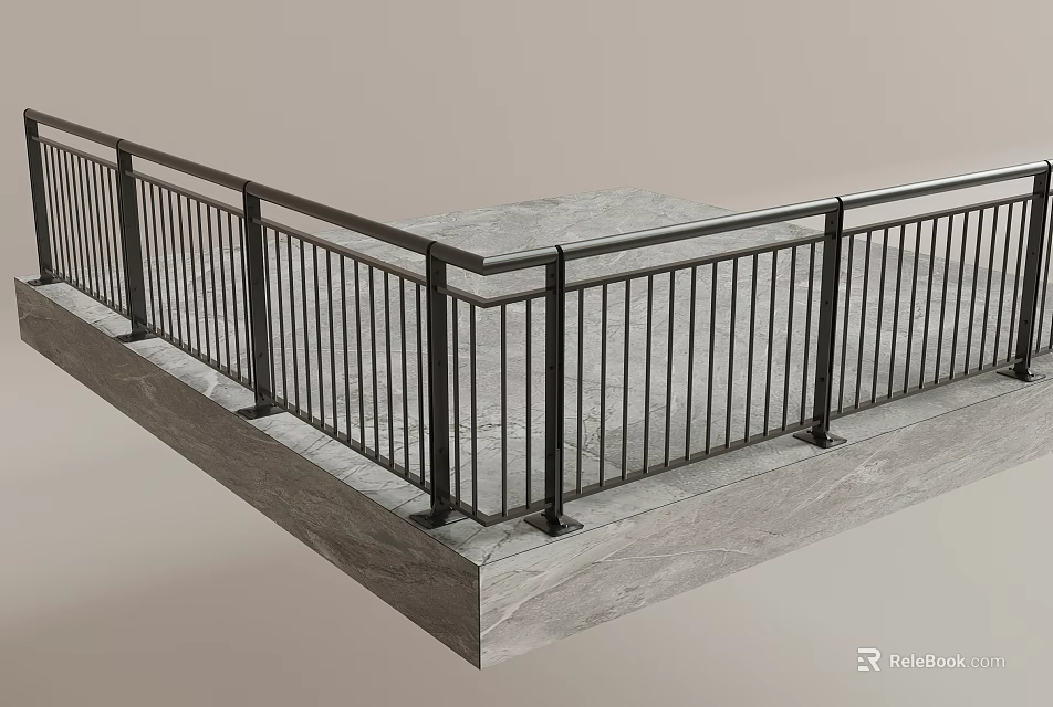 Black Metal Railing On Stone Platform Design 3d model 
