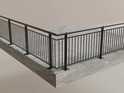 Black Metal Railing On Stone Platform Design 3d model