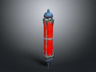 Ornamental Red Column With Blue Dome And Green Silver Decorations 3d model