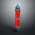 Ornamental Red Column With Blue Dome And Green Silver Decorations