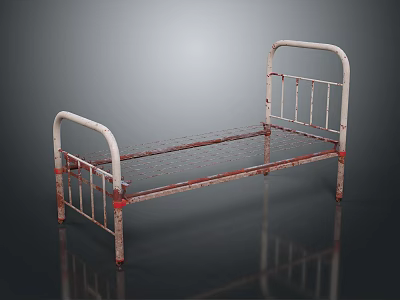 Vintage Rusted White Metal Frame Single Bed Furniture With Classic Design 3d model