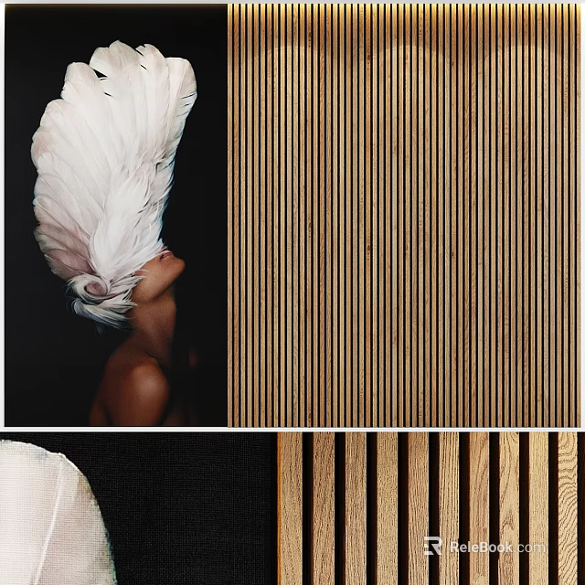 Elegant White Feather Hanging Decorative Pendant With Natural Wooden Texture Design 3d model 