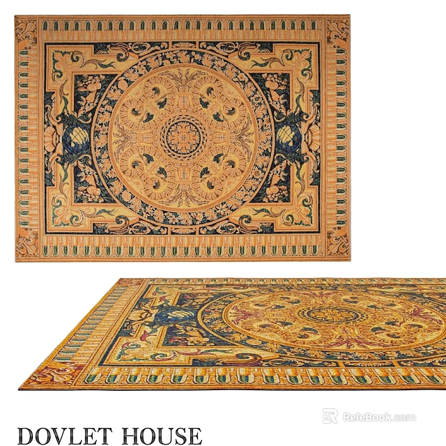 Traditional Square Rug With Intricate Central Floral Motif And Decorative Borders 3d model 