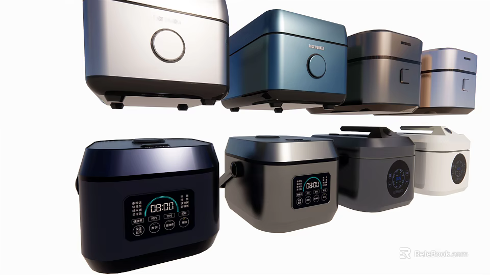 Kitchen Appliances Various Modern Rice Cookers With Digital Displays And Sleek Color Designs 3d model 