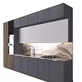 Modern Kitchen Interior With Gray White Cabinets Marble Countertop And Built In Appliances