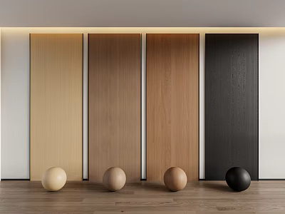 Modern Interior Wall Panels in Different Colors with Matching Spheres on Wooden Floor 3d model