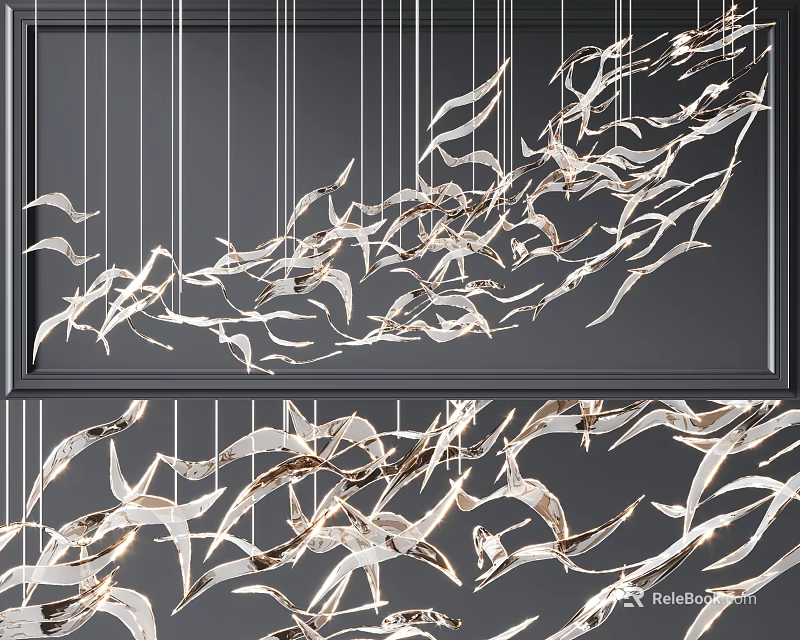 Elegant Modern Metallic Chandelier With Leaf Shaped Decorative Elements And Floating Design 3d model