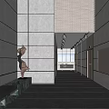 Modern Elevator Lobby With Sculpture Marble Walls Polished Floor And Mailboxes