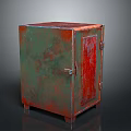Rusty Green And Red Metal Cabinet With Worn Texture Door And Lock On Dark Background