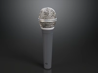 Professional Microphone With Silver Mesh Head And Gray Handle On Gray Background 3d model