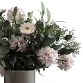 Minimalist Gray Cylindrical Vase With Pink Flowers Green Foliage And Delicate Sprigs For Home Decor