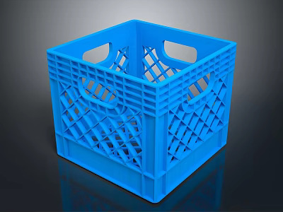 Blue Plastic Storage Crate With Grid Design And Handle Holes For Daily Use 3d model