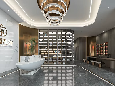 Modern Tobacco And Alcohol Store Interior With Elegant Display Shelves And Ambient Lighting 3d model