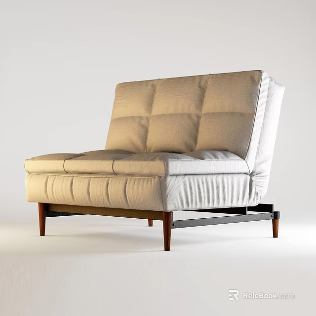 Beige Upholstered Single Sofa With Button Tufted Design And Wooden Legs Modern Style 3d model 