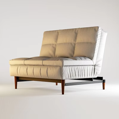 Beige Upholstered Single Sofa With Button Tufted Design And Wooden Legs Modern Style 3d model