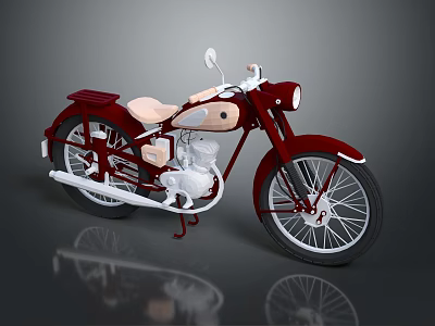 Vintage Red Motorcycle With Beige Seat Classic Design And Reflective Surface 3d model
