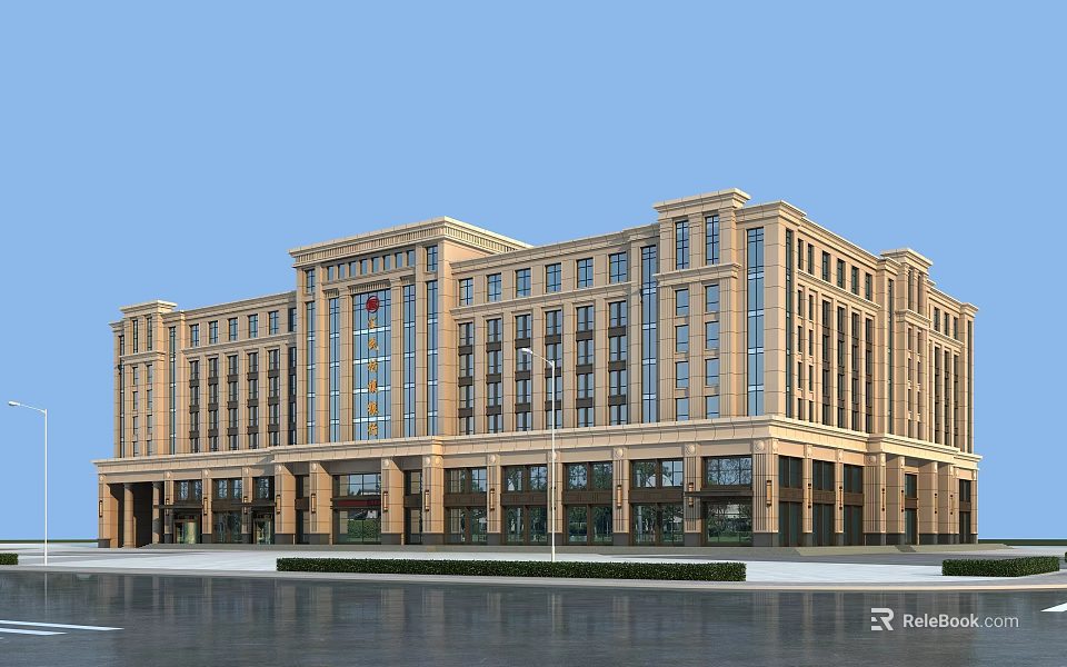Grand Bank Building With Classical Stone Facade And Large Windows 3d model 