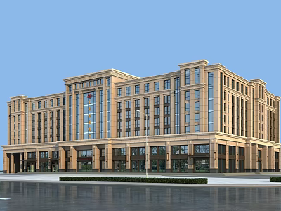 Grand Bank Building With Classical Stone Facade And Large Windows 3d model
