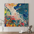Vibrant Abstract Painting With Colorful Fluid Patterns And Dynamic Textures On Wall