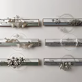 Modern Wall Decor Six Long Rectangular Pieces with Metal Geometric Shapes and Floral Minimalist Designs