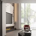 Modern Living Room Interior With Large Windows Red Chair Black Sofa And Floor Lamp