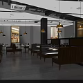Restaurant Interior Design With Pendant Lights Wall Decor Buffet Counter And Dining Tables