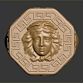 Luxury Gold Ring With Medusa Head Design And Geometric Pattern Details