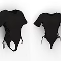 Black Short Sleeve Knitted Bodysuit With Lace Up Back Design