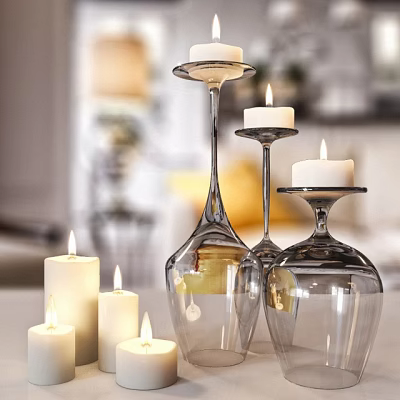 Modern Clear Glass Candle Lamps With Lit Candles And Decorative Design For Home Decoration 3d model