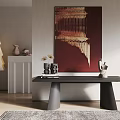 Modern Interior With Black Console Table Red Abstract Artwork Floor Lamp And Decorative Items 3d model
