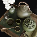 Traditional Ceramic Tea Set with Teapot Cups Tray and Tea Leaves Container