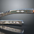 Silver Metal Folding Knife With Diamond Pattern Open And Closed Reflective Surface