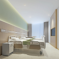 Modern ward bed bedside table curtain oxygen panel 3d model